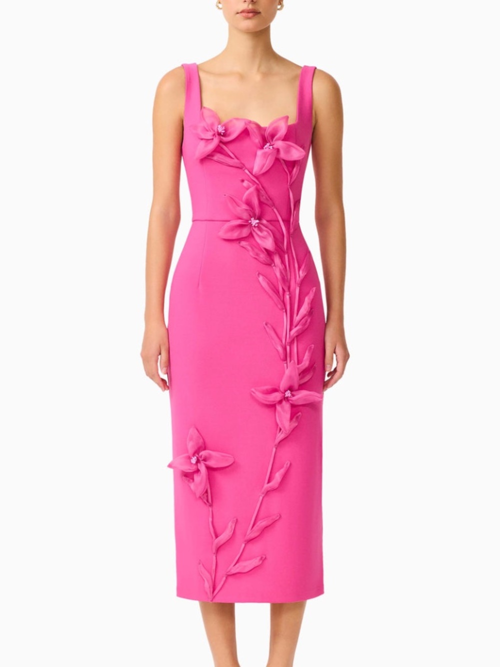 Elliatt ILARIA Pink Floral Applique Midi Dress Flower Sheath - Small